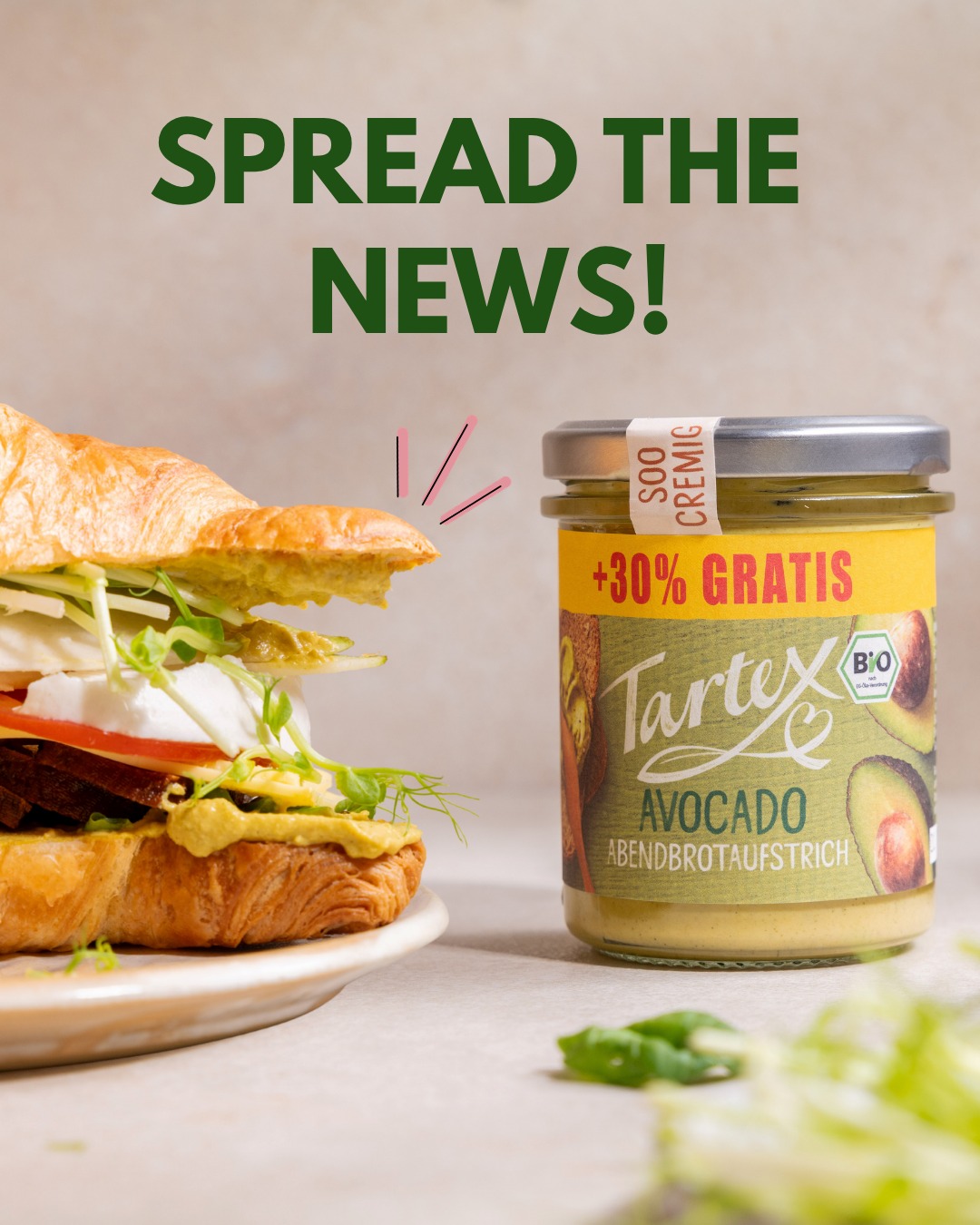 Spread the News 🥳 Tartex gibts jetzt mit +30% MEHR solange der Vorrat reicht 💥🥪 Mehr Aufstrich, gleicher Preis. Ihr f